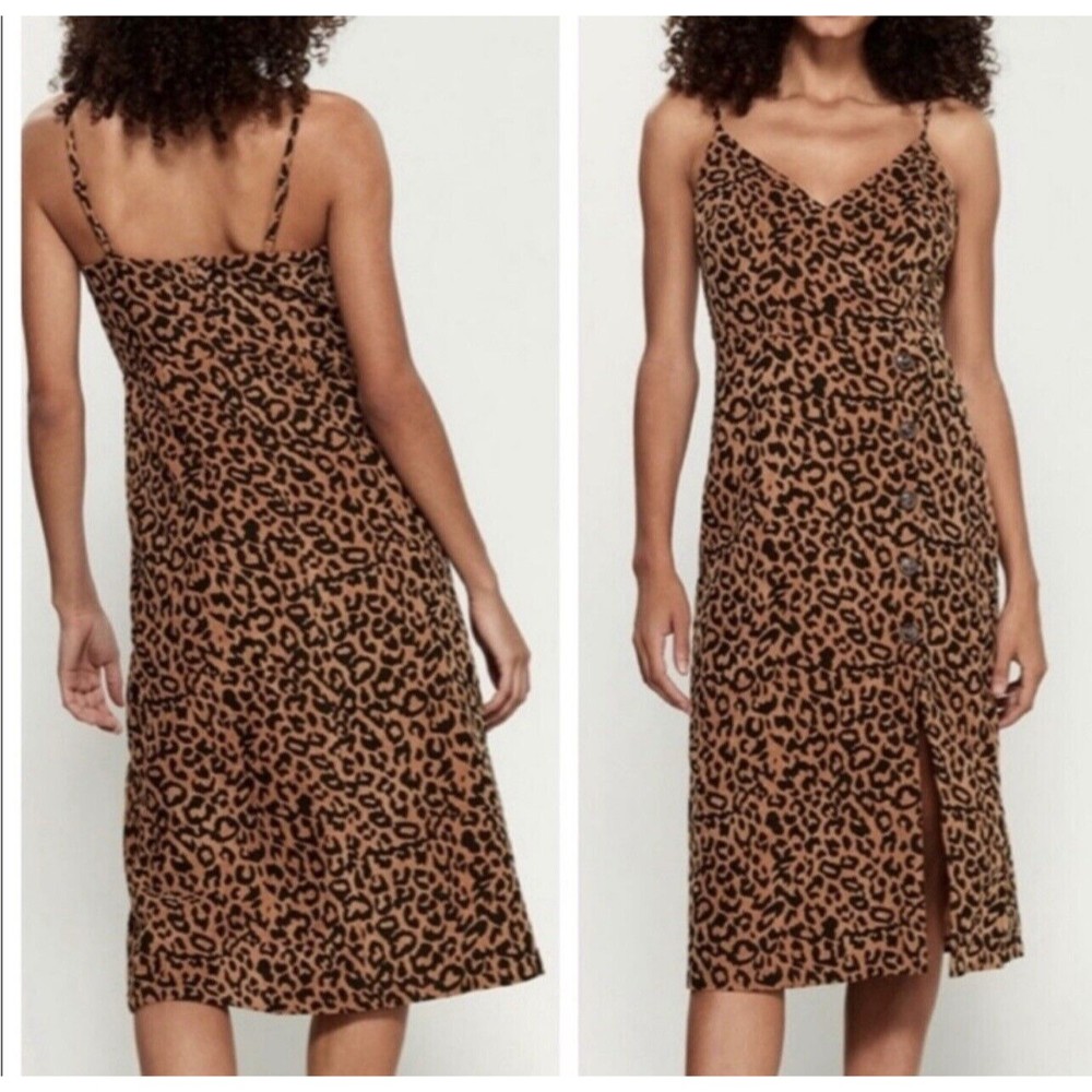 Lush Leopard Midi Dress Brown Black Corduroy Buttons Sz M